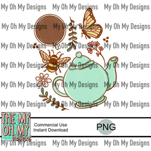 Bee, butterfly, flowers, tea - PNG File