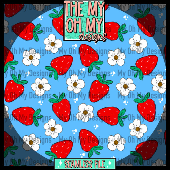 Strawberry, flowers, strawberries, floral - Seamless File