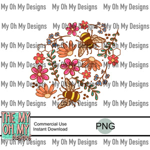 Floral Bees - PNG File