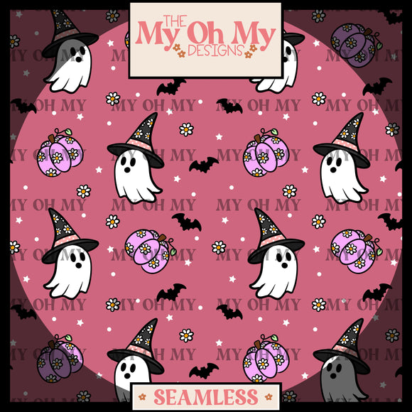 Floral Halloween, ghost, pumpkin, witch hat - Seamless File