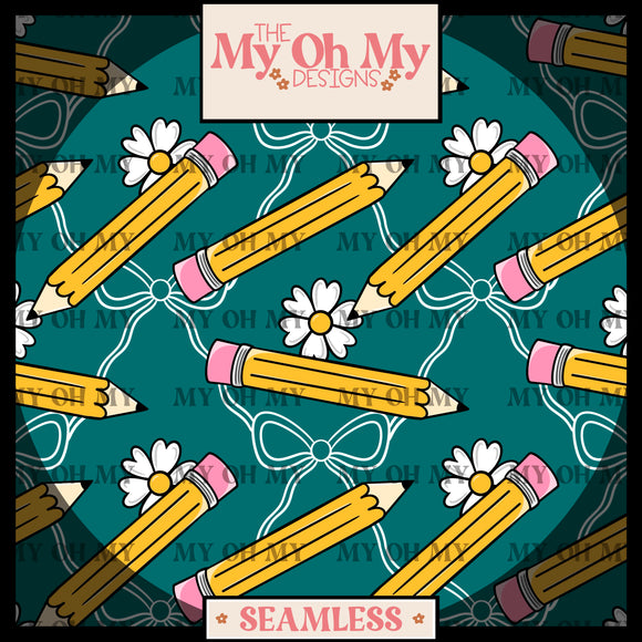 Pencils, bows, flowers, back to school - Seamless File