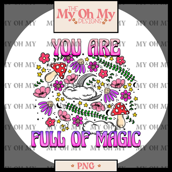 Floral Moon, flowers, mushrooms - PNG File