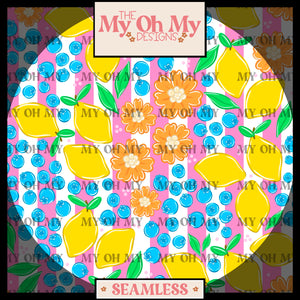 Lemons, blueberries, blueberries, Flowers - Seamless file