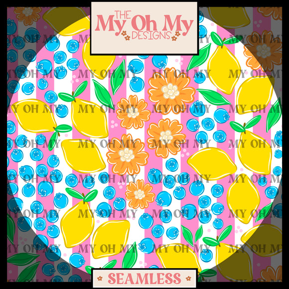 Lemons, blueberries, blueberries, Flowers - Seamless file