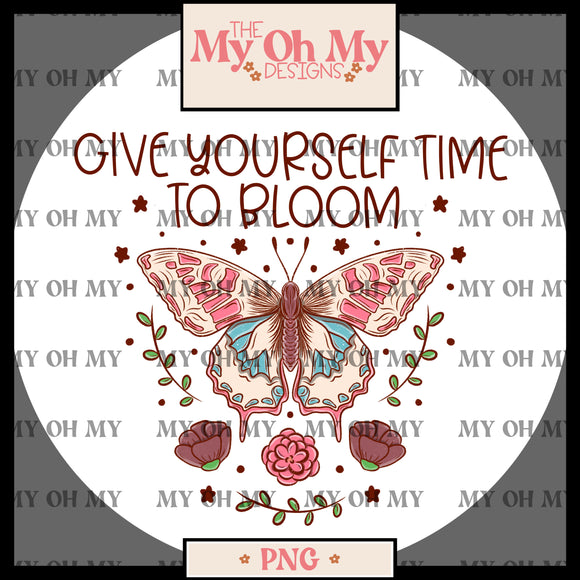 Give yourself time to bloom, Butterflies, flowers - PNG File