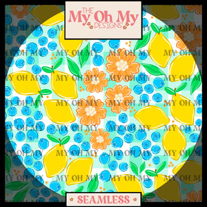 Lemons, blueberries, blueberries, Flowers - Seamless file