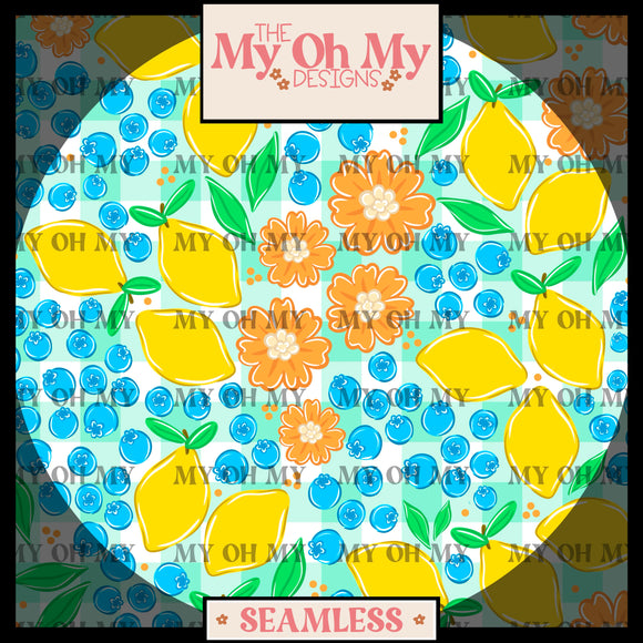 Lemons, blueberries, blueberries, Flowers - Seamless file