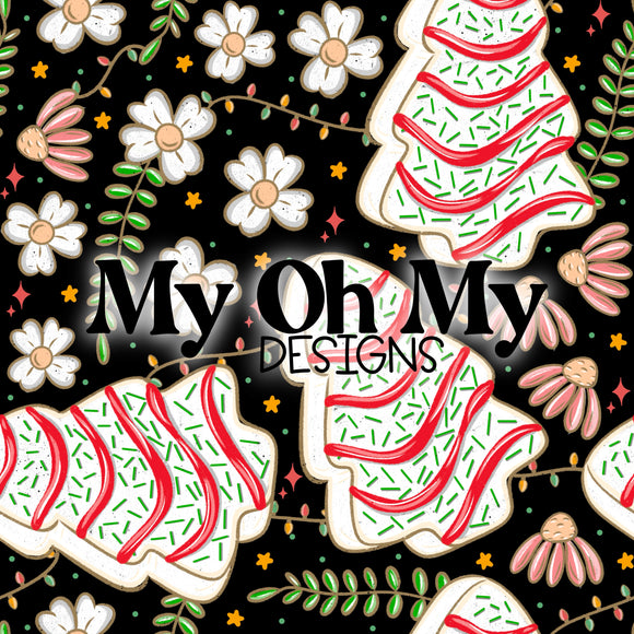 Christmas Tree Cakes, Winter, Flowers - Seamless File