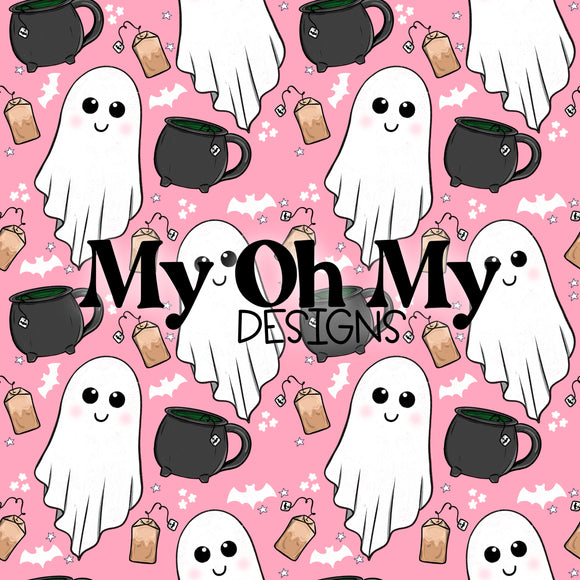 Ghosts, tea, cauldron cup, Halloween - Seamless File