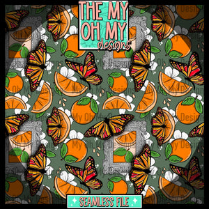 Oranges, butterflies, butterfly, flowers, picture frame - Seamless File