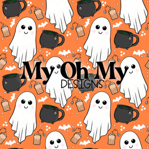 Ghosts, tea, cauldron cup, Halloween - Seamless File