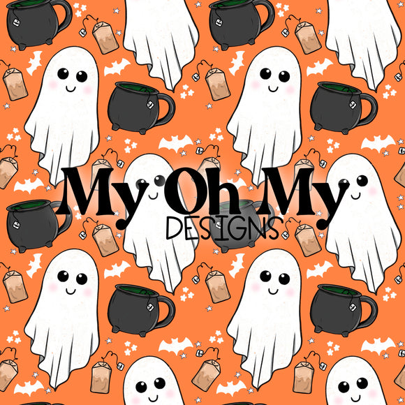 Ghosts, tea, cauldron cup, Halloween - Seamless File