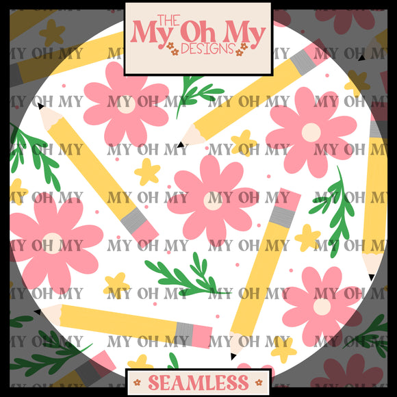 Pencils, flowers, floral, school - Seamless File