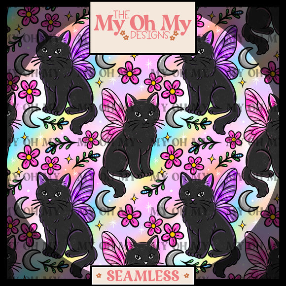 Fairy Cat, Flowers, Moon - Seamless File