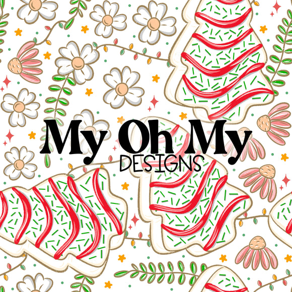 Christmas Tree Cakes, Winter, Flowers - Seamless File