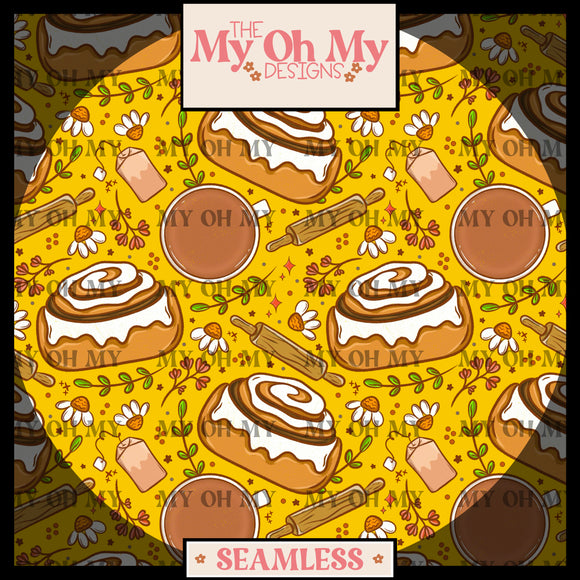 Cinnamon Rolls, Tea, flowers - Seamless File