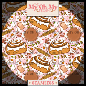 Cinnamon Rolls, Tea, flowers - Seamless File