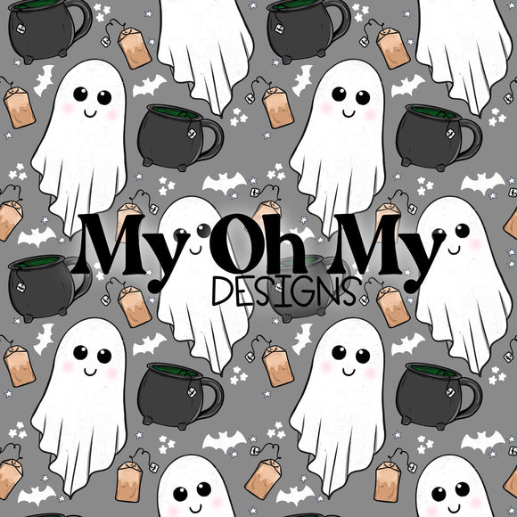 Ghosts, tea, cauldron cup, Halloween - Seamless File