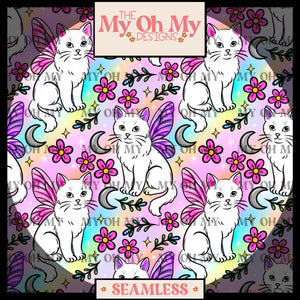 Fairy Cat, Flowers, Moon - Seamless File