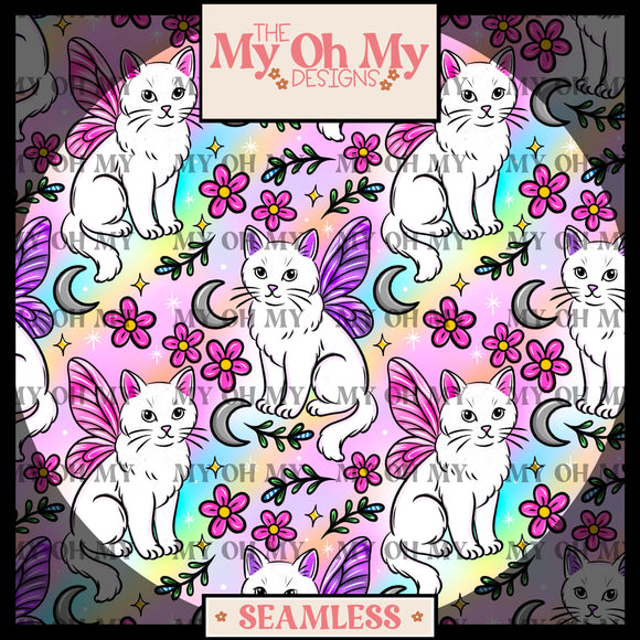 Fairy Cat, Flowers, Moon - Seamless File