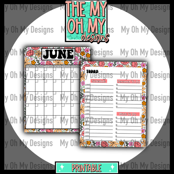 June Calendar and Daily schedule - JPG Printables