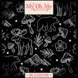 Nature outlines, moose, bear, mushroom, flower, mountains - Seamless File