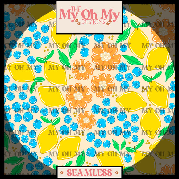 Lemons, blueberries, blueberries, Flowers - Seamless file