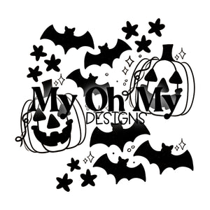 Pumpkins, bats, stars, Halloween - PNG File