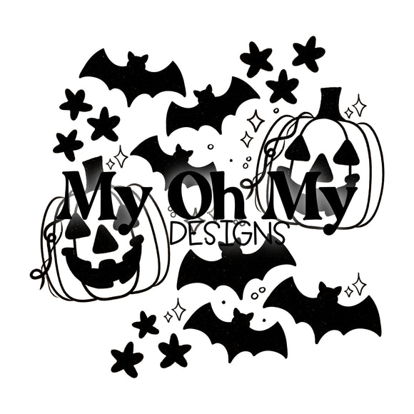 Pumpkins, bats, stars, Halloween - PNG File