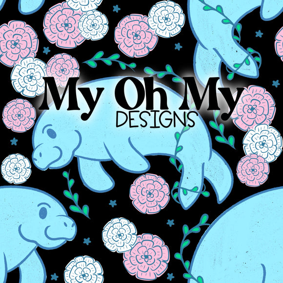 Manatee floral, flowers - Seamless File