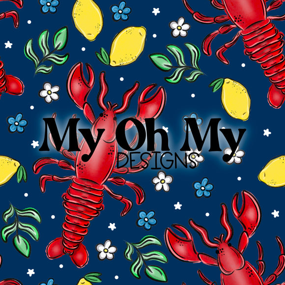 Lobster, Lemon, Flowers - Seamless File