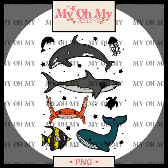 Ocean animals, sea creatures - PNG File