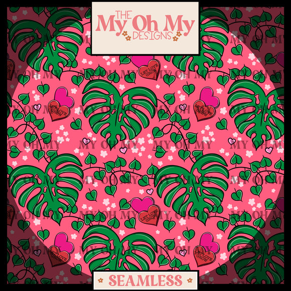 Plants, Monstera, Valentines Day Hearts - Seamless File