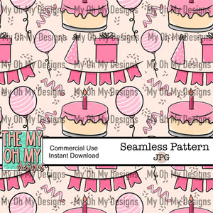 Birthday, balloons, present, banner, cake - Seamless File