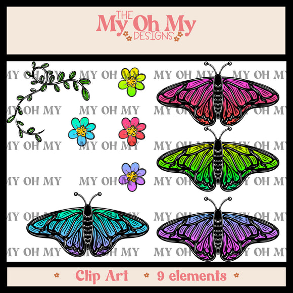 Flowers, Butterflies, Butterfly, Leaves - Clip Art Files