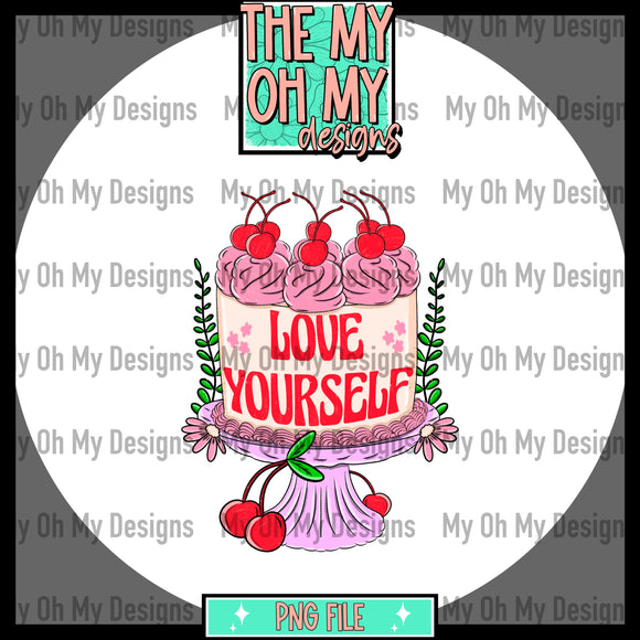 Love yourself, mental health, cherry, cake - PNG File
