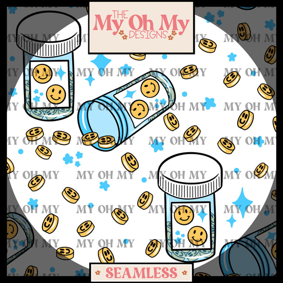 Mental Health, Smile face pills, happy - Seamless File