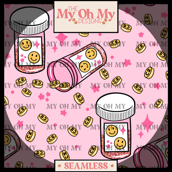 Mental Health, Smile face pills, happy - Seamless File