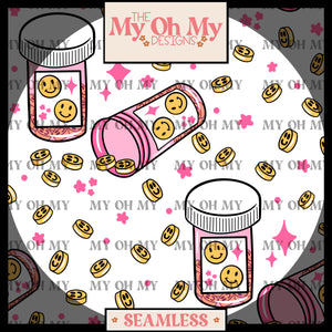 Mental Health, Smile face pills, happy - Seamless File