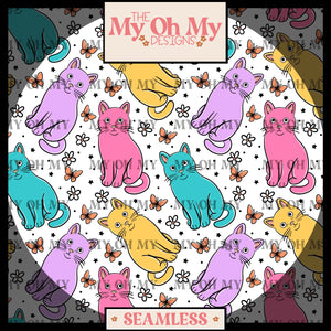 Colorful cats, flowers, butterflies - Seamless File