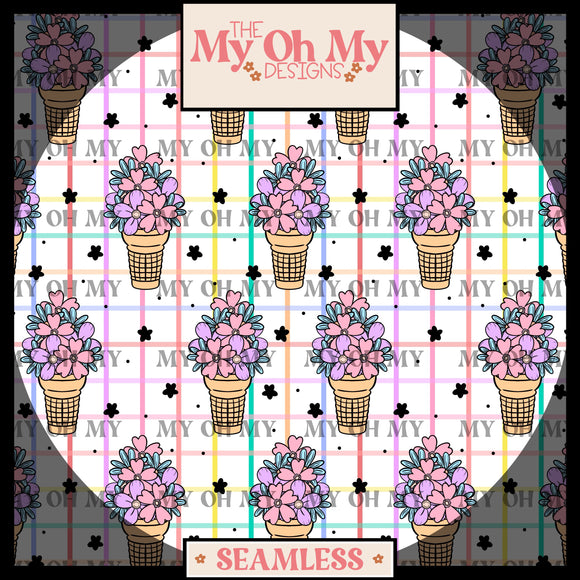 Flower ice cream cones, floral - Seamless File