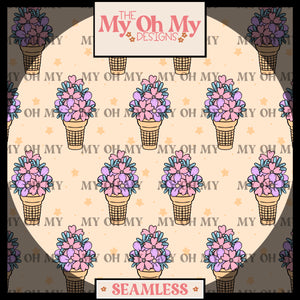 Flower ice cream cones, floral - Seamless File