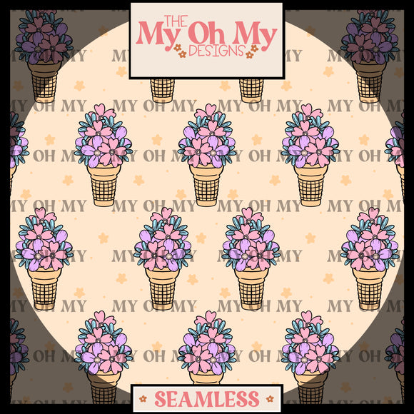 Flower ice cream cones, floral - Seamless File