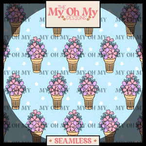 Flower ice cream cones, floral - Seamless File