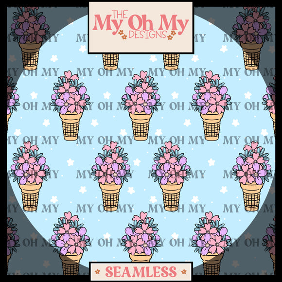 Flower ice cream cones, floral - Seamless File