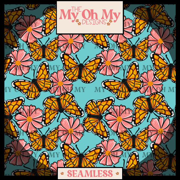 Butterfly, Butterflies, Flowers, Floral - Seamless File