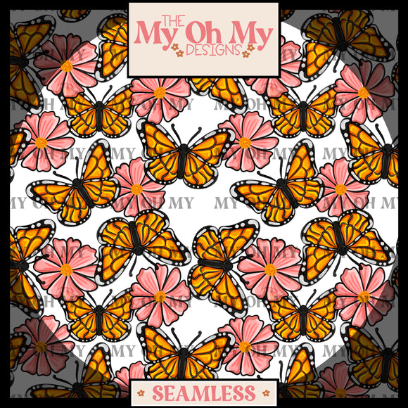 Butterfly, Butterflies, Flowers, Floral - Seamless File