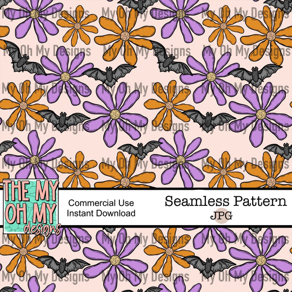 Flowers, Bats, Floral, Halloween - Seamless File