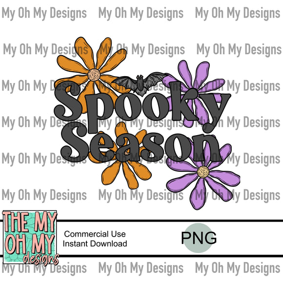 Spooky Season, flowers, bat, Halloween - PNG File