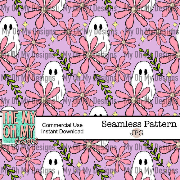 Flowers, Ghost, Floral, Halloween - Seamless File